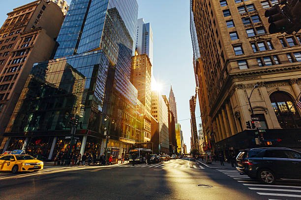 42nd street and Fifth Avenue crossing early in the morning, New York City, New York State, USA